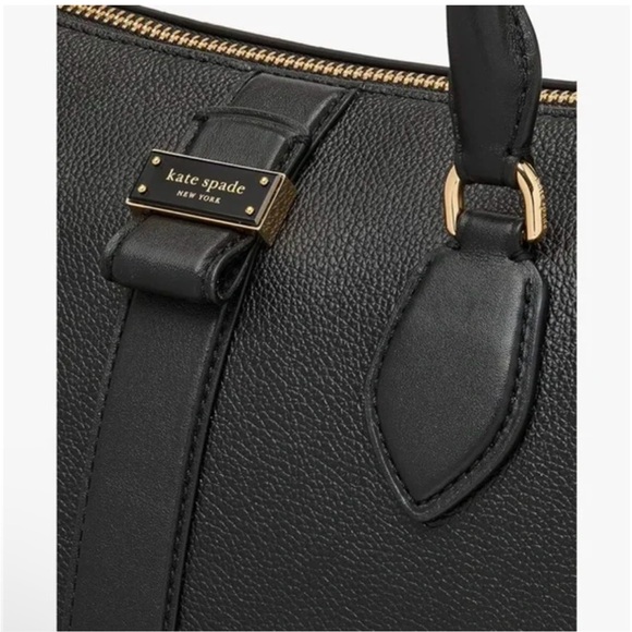 NWT Kate Spade Black Med. New York Nouveau Pebble Leather Duffle Bag w/Crossbody - Picture 3 of 5